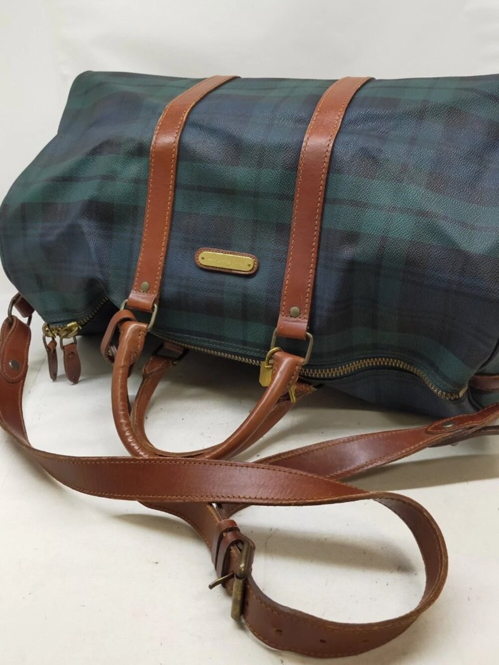 Polo Ralph Lauren Boston Tartan Blackwatch Duffle Weekender Travel Bag Lock&Key